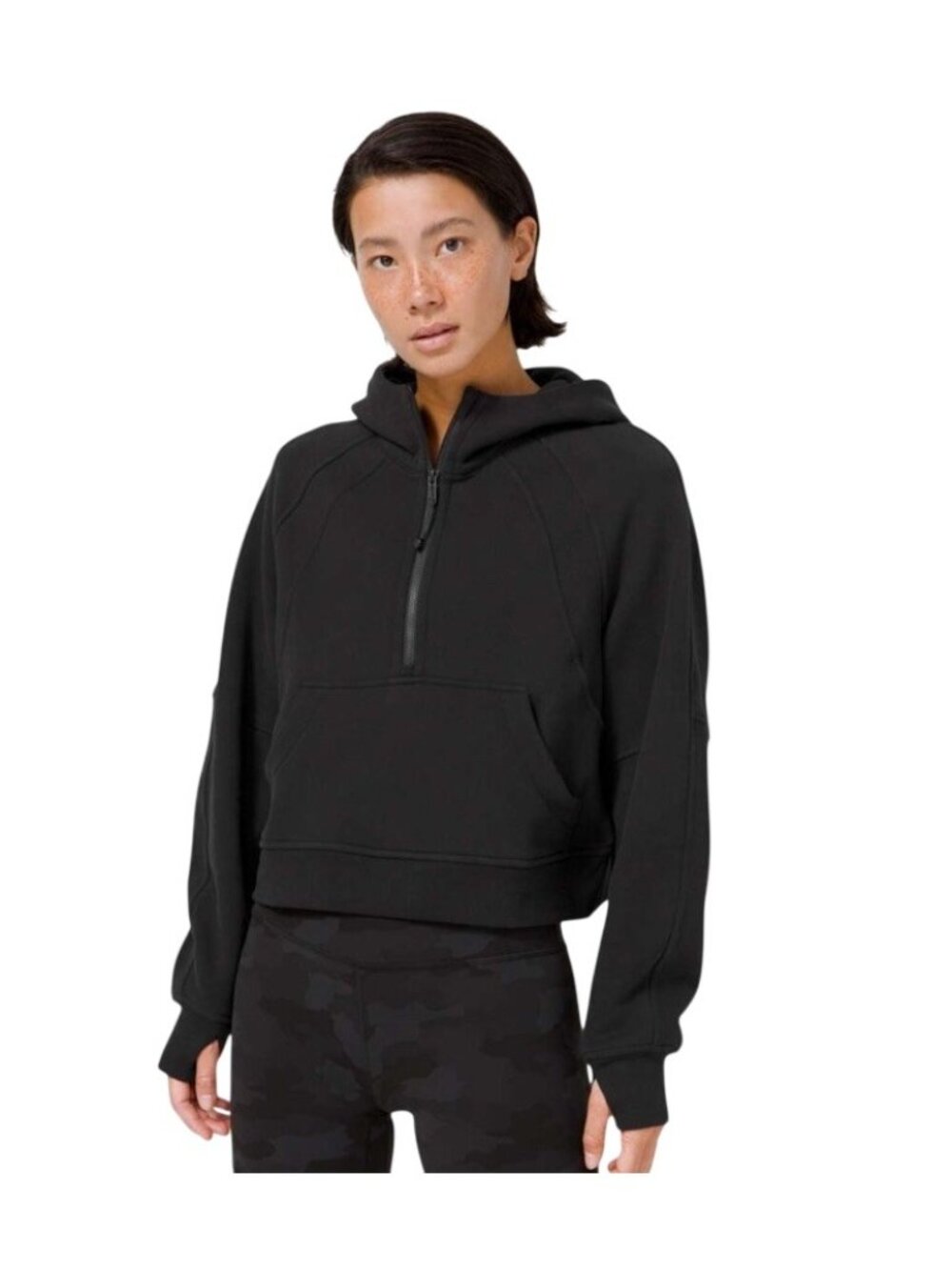 Lululemon Scuba Oversized Half Zip Hoodie Womens Size M/L Black Cropped